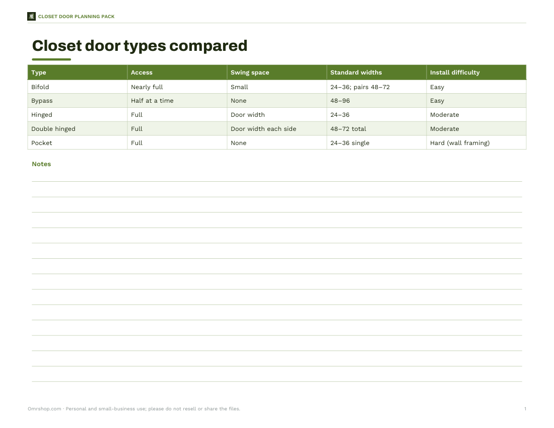 Preview of the first page of Door comparison (PDF/XLSX)